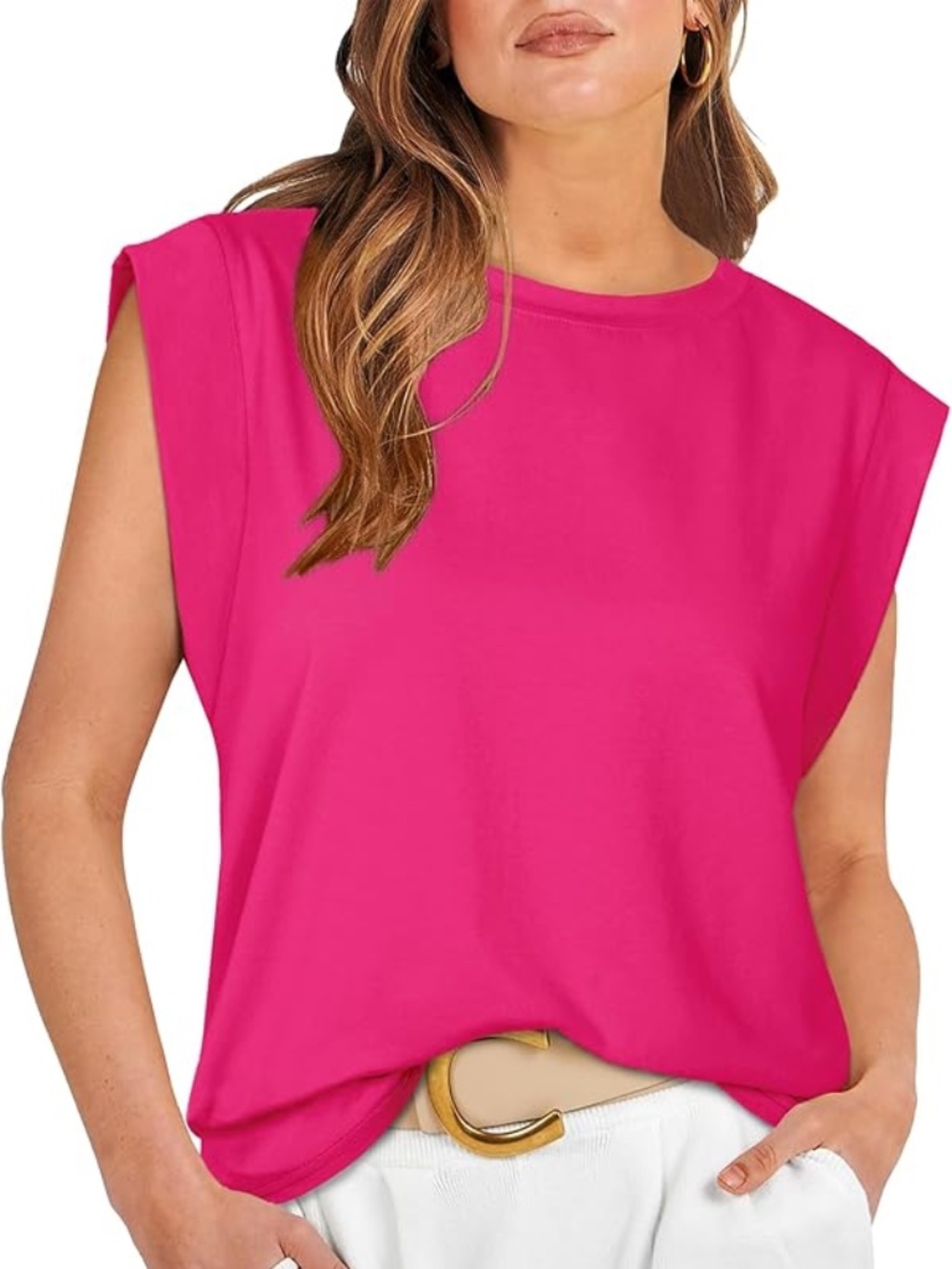 Wiholl women's Cap Sleeve Tank Top pink size large